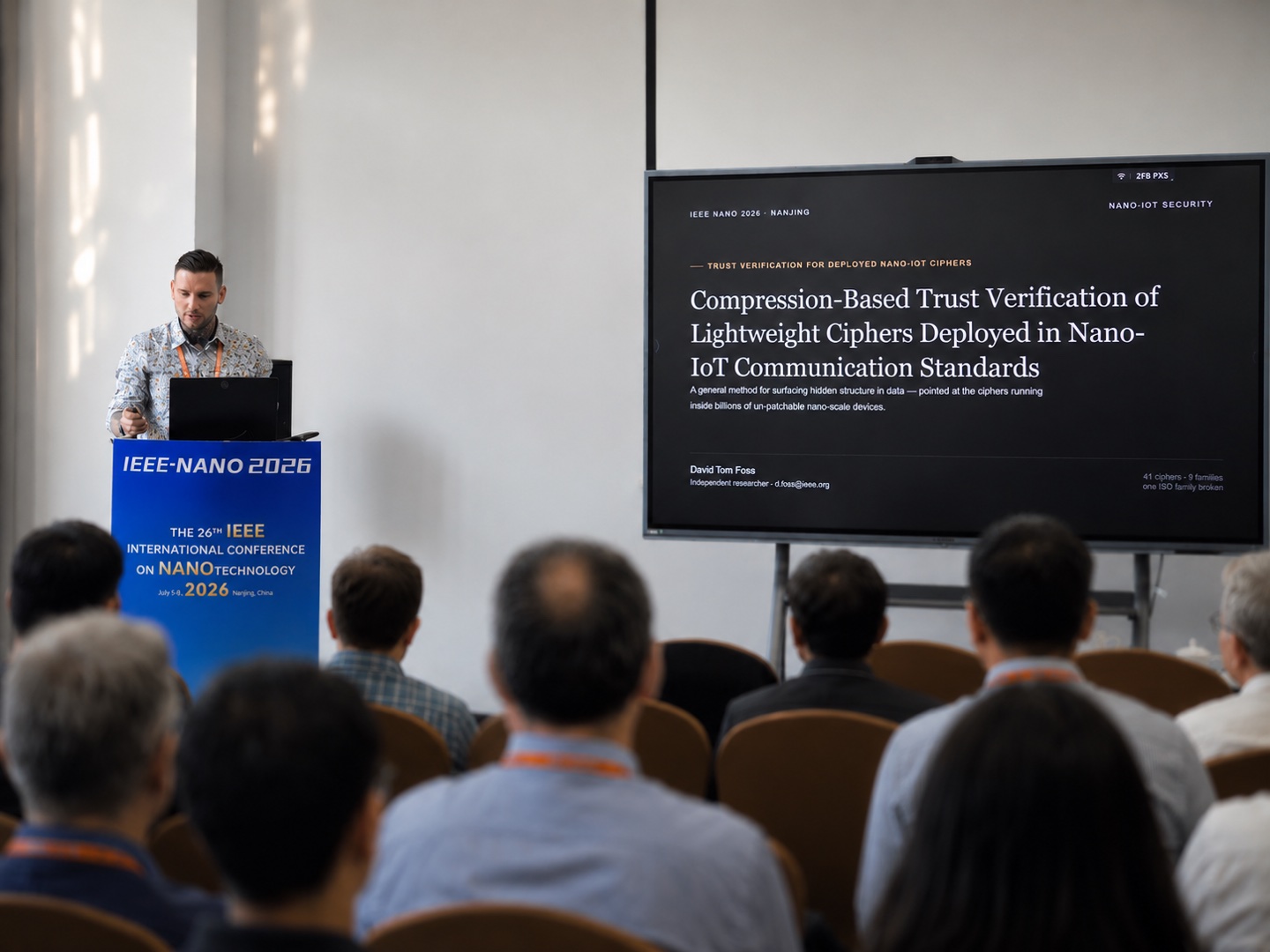 David Tom Foss presenting this paper at IEEE-NANO 2026 in Nanjing, China
